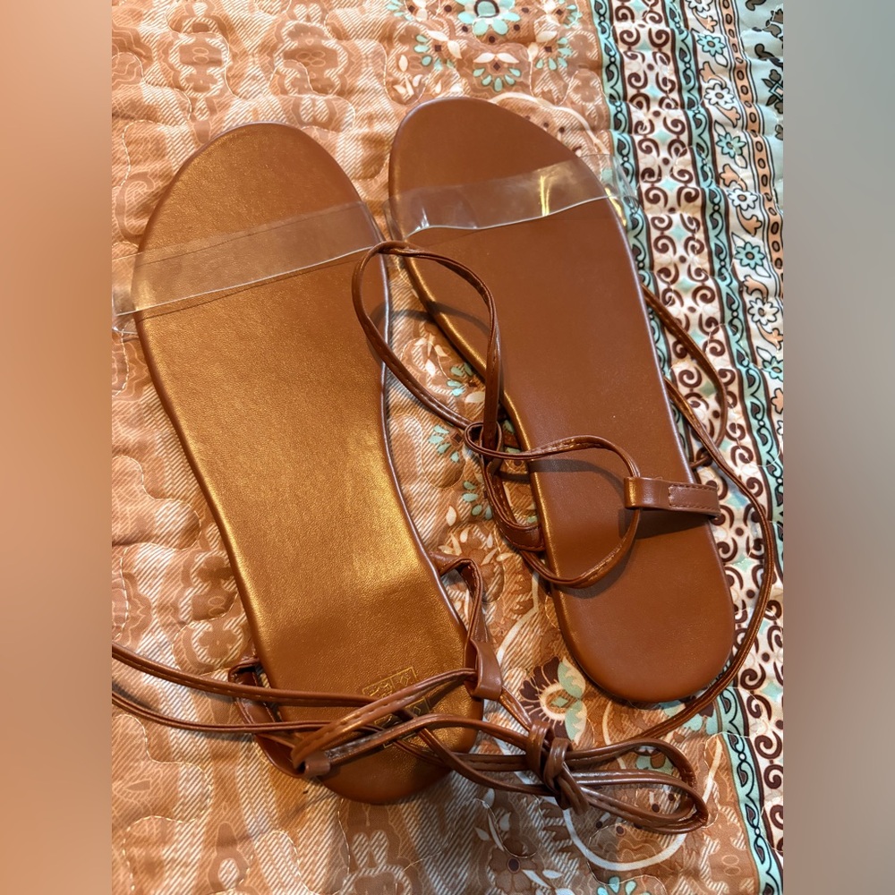 See-Through and Brown Strappy Sandals